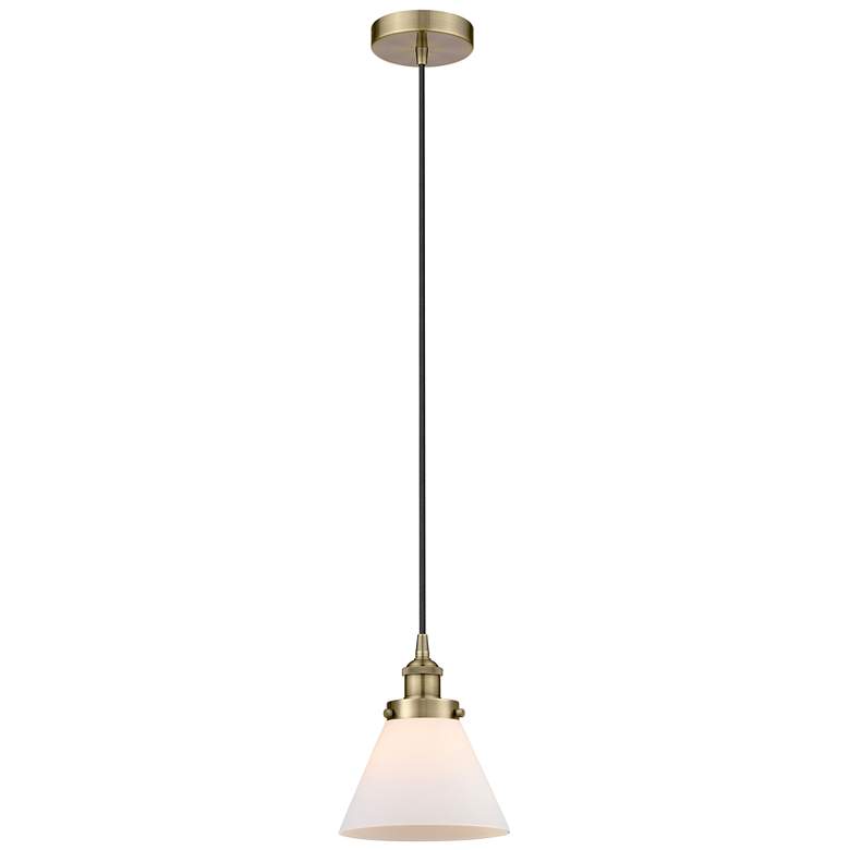 Image 1 Cone 8" Antique Brass Mini Pendant w/ Matte White Shade