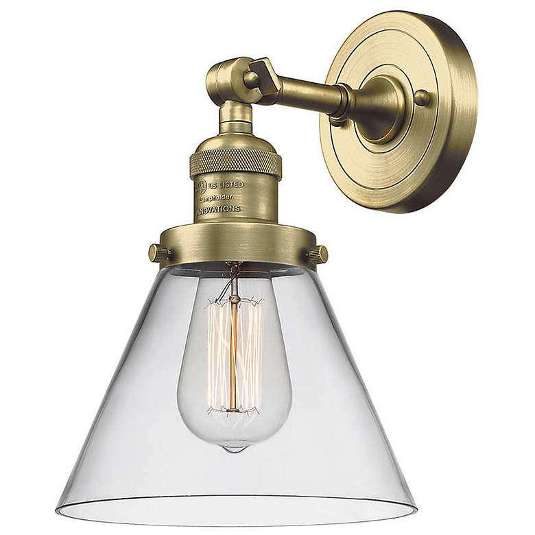 Image 1 Cone 8" Antique Brass Sconce w/ Clear Shade