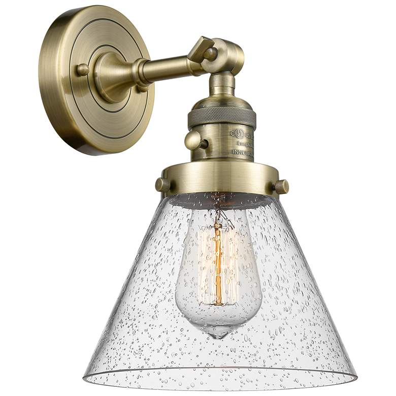 Image 1 Cone 8" Antique Brass Sconce w/ Seedy Shade