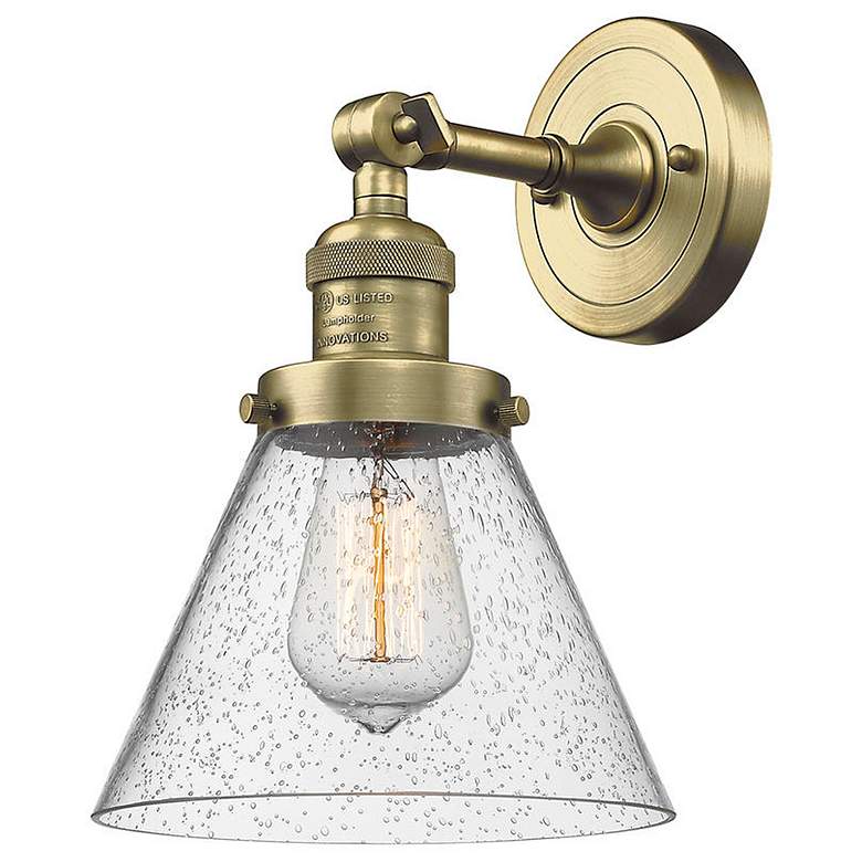 Image 1 Cone 8" Antique Brass Sconce w/ Seedy Shade