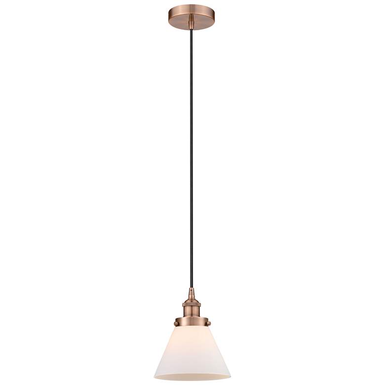 Image 1 Cone 8" Antique Copper Mini Pendant w/ Matte White Shade