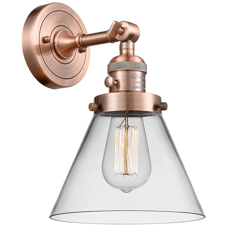 Image 1 Cone 8" Antique Copper Sconce w/ Clear Shade