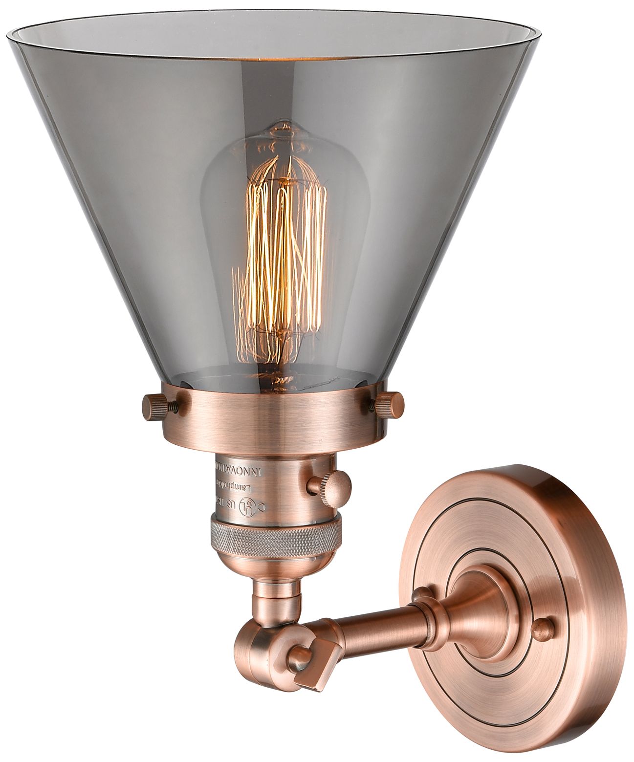 Image 2 Cone 8" Antique Copper Sconce w/ Plated Smoke Shade more views