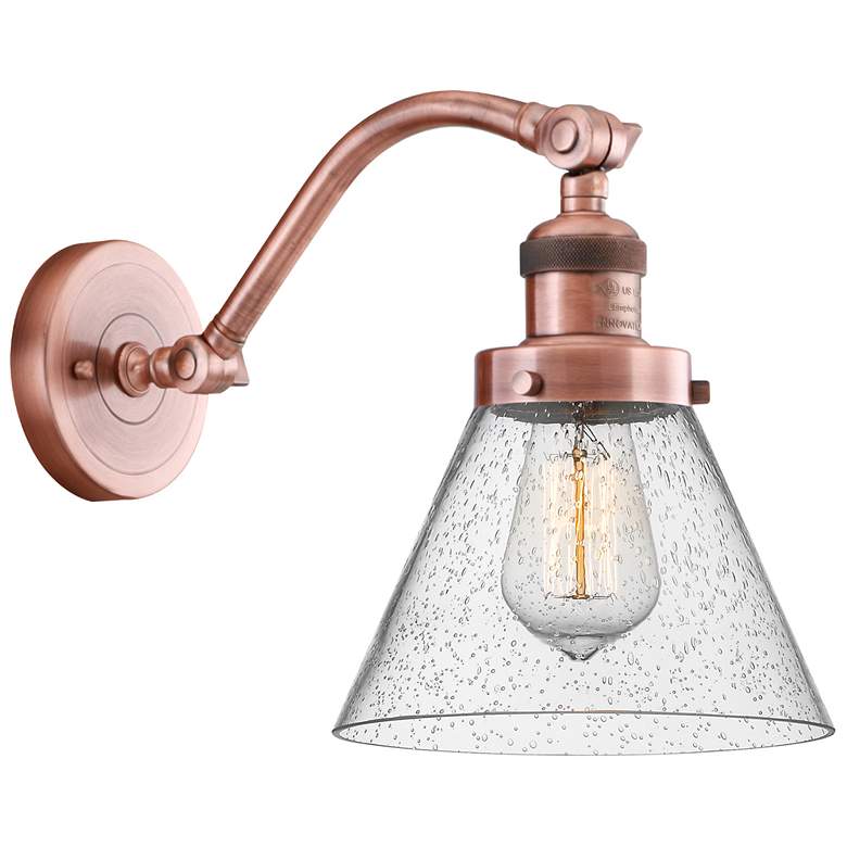 Image 1 Cone 8" Antique Copper Sconce w/ Seedy Shade
