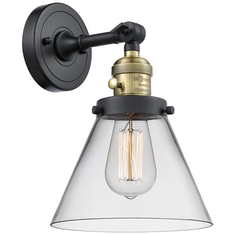 Image 1 Cone 8" Black Antique Brass Sconce w/ Clear Shade