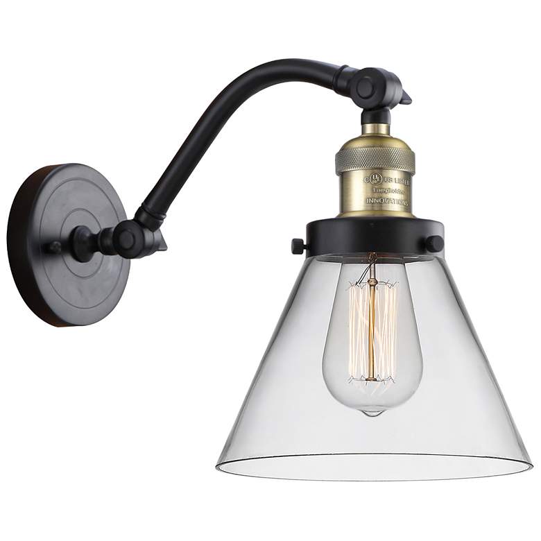 Image 1 Cone 8" Black Antique Brass Sconce w/ Clear Shade