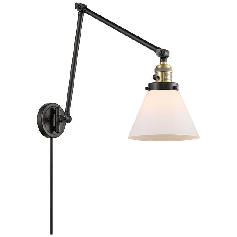 Image 1 Cone 8" Black Antique Brass Swing Arm w/ Matte White Shade
