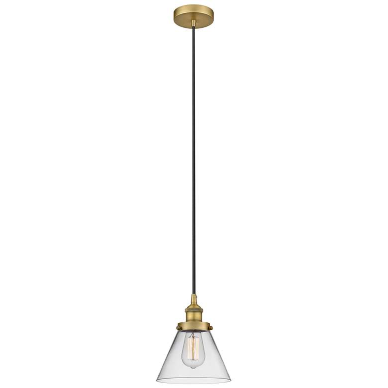 Image 1 Cone 8" Brushed Brass Mini Pendant w/ Clear Shade