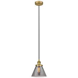 Image1 of Cone 8" Brushed Brass Mini Pendant w/ Plated Smoke Shade