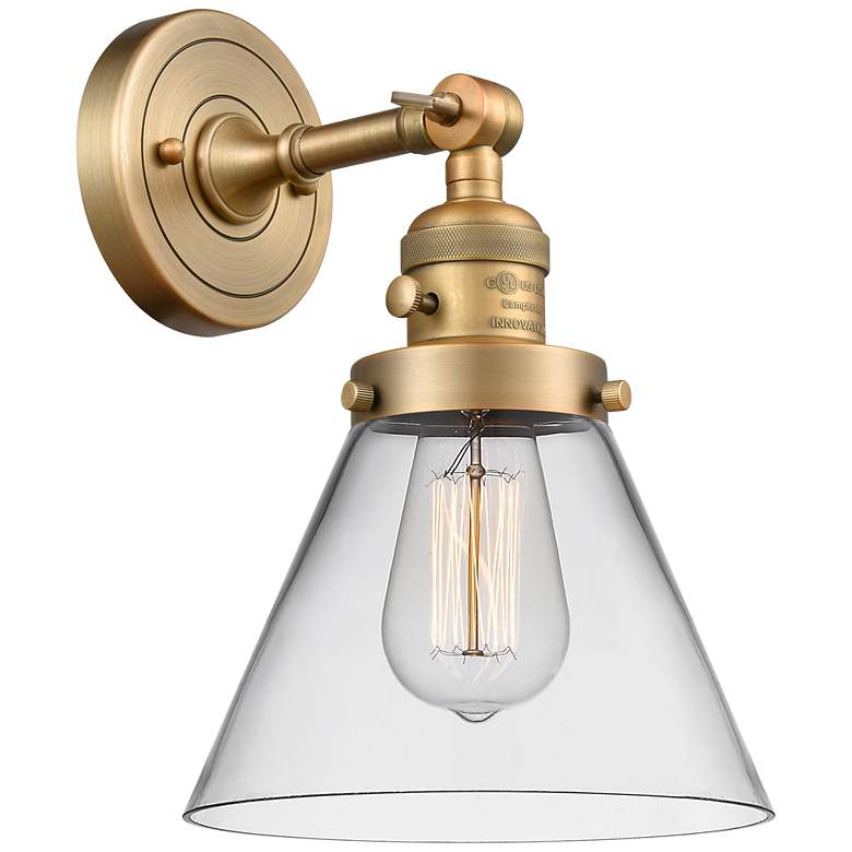 Image 1 Cone 8" Brushed Brass Sconce w/ Clear Shade