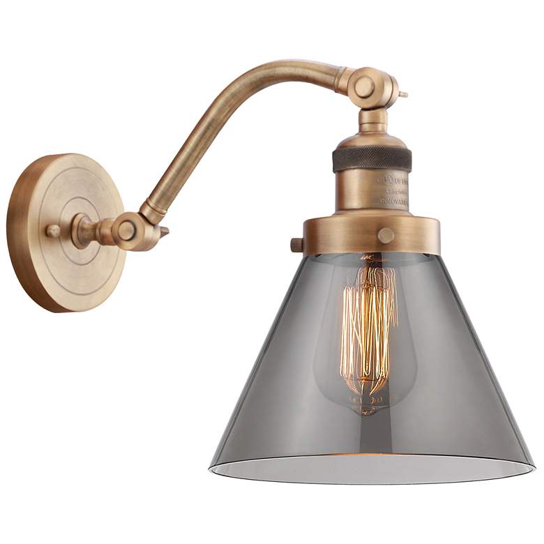 Image 1 Cone 8" Brushed Brass Sconce w/ Plated Smoke Shade