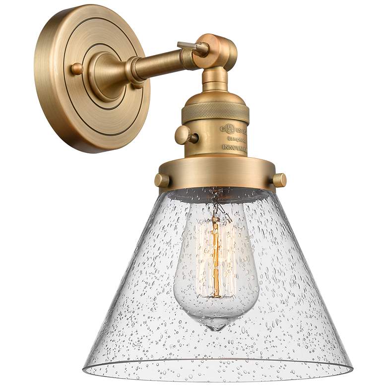 Image 1 Cone 8" Brushed Brass Sconce w/ Seedy Shade