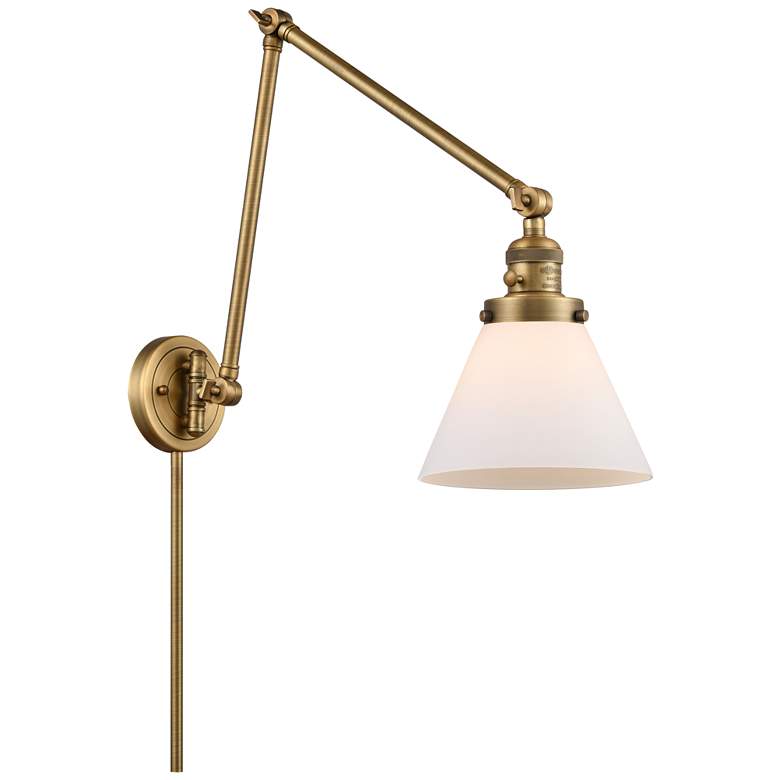 Image 1 Cone 8" Brushed Brass Swing Arm w/ Matte White Shade