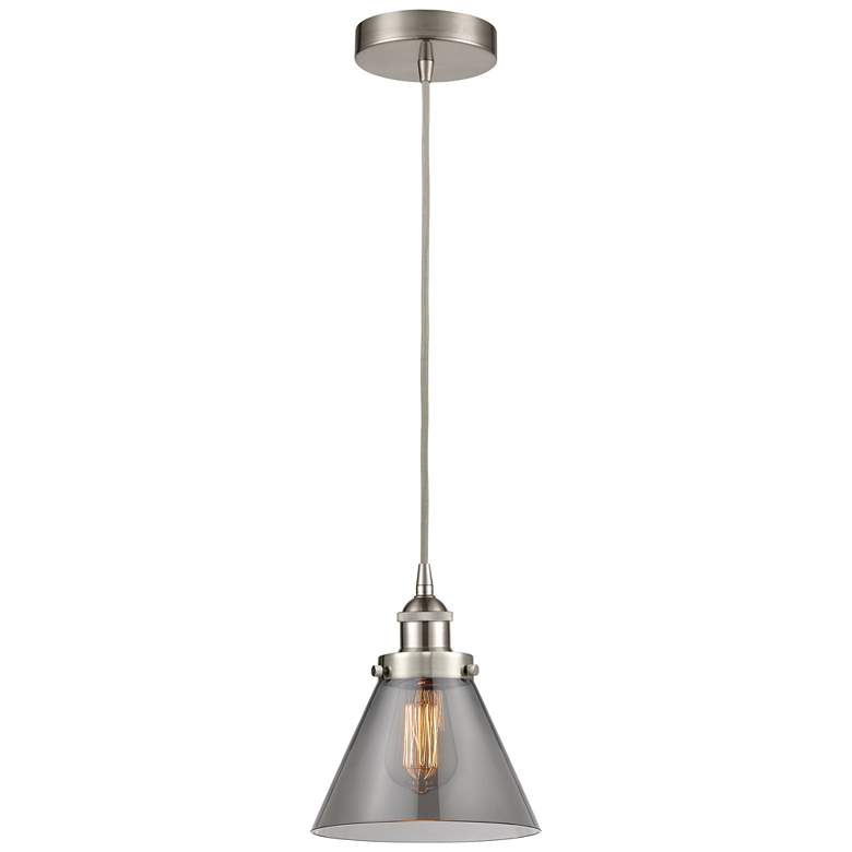 Image 1 Cone 8" Brushed Satin Nickel Mini Pendant w/ Plated Smoke Shade