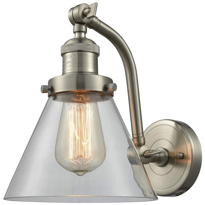 Image 1 Cone 8" Brushed Satin Nickel Sconce w/ Clear Shade