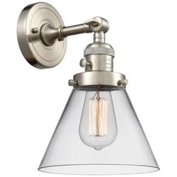Cone 8" Brushed Satin Nickel Sconce w/ Clear Shade