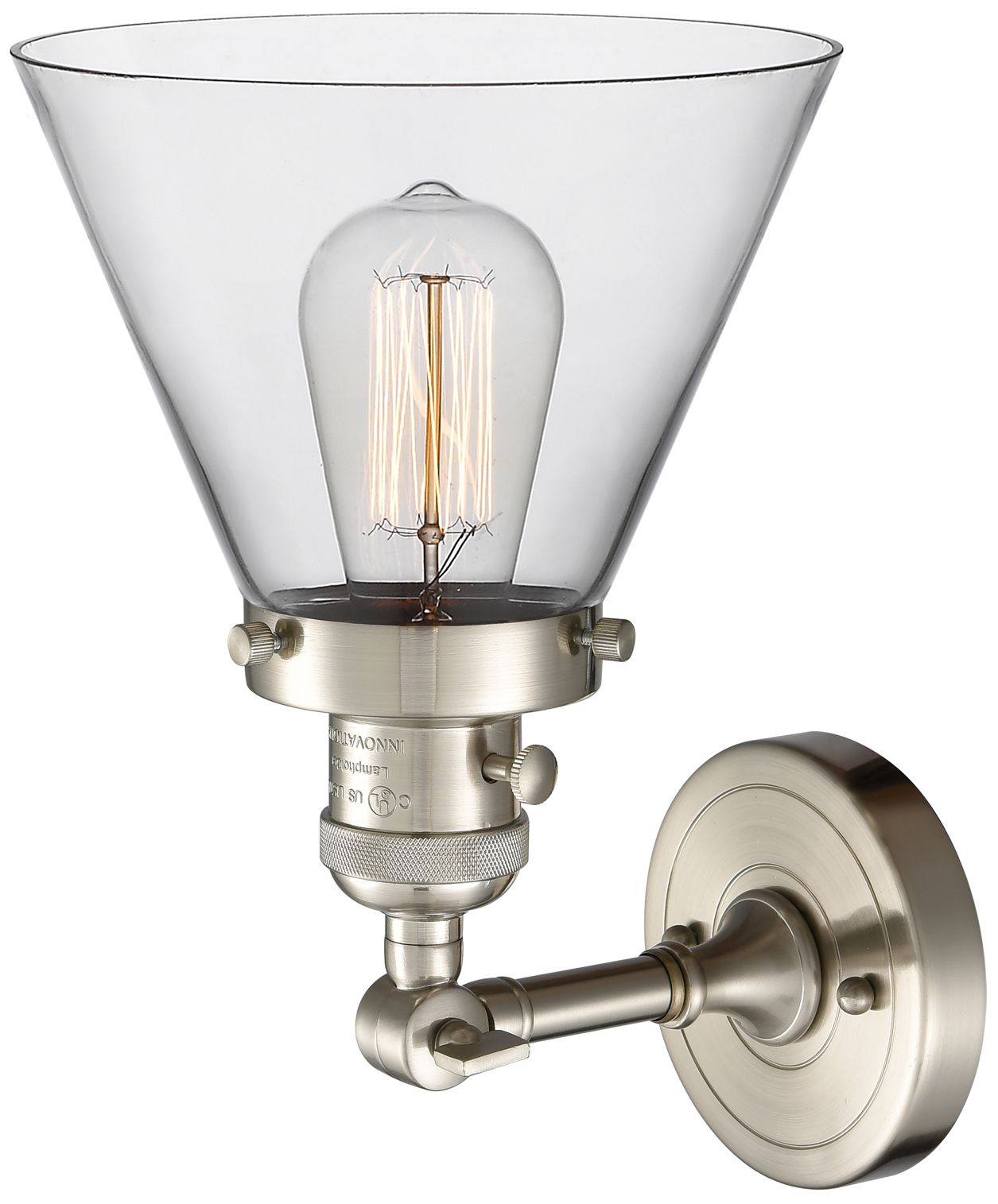 Image 2 Cone 8" Brushed Satin Nickel Sconce w/ Clear Shade more views