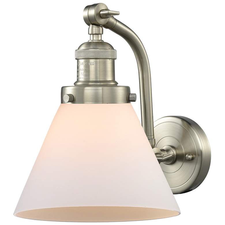 Image 1 Cone 8" Brushed Satin Nickel Sconce w/ Matte White Shade