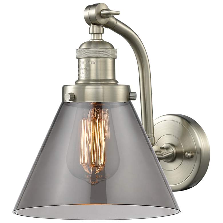 Image 1 Cone 8" Brushed Satin Nickel Sconce w/ Plated Smoke Shade