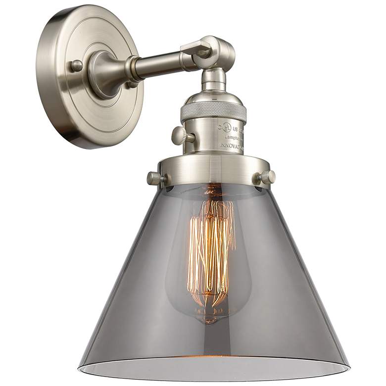 Image 1 Cone 8" Brushed Satin Nickel Sconce w/ Plated Smoke Shade