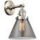 Cone 8" Brushed Satin Nickel Sconce w/ Plated Smoke Shade