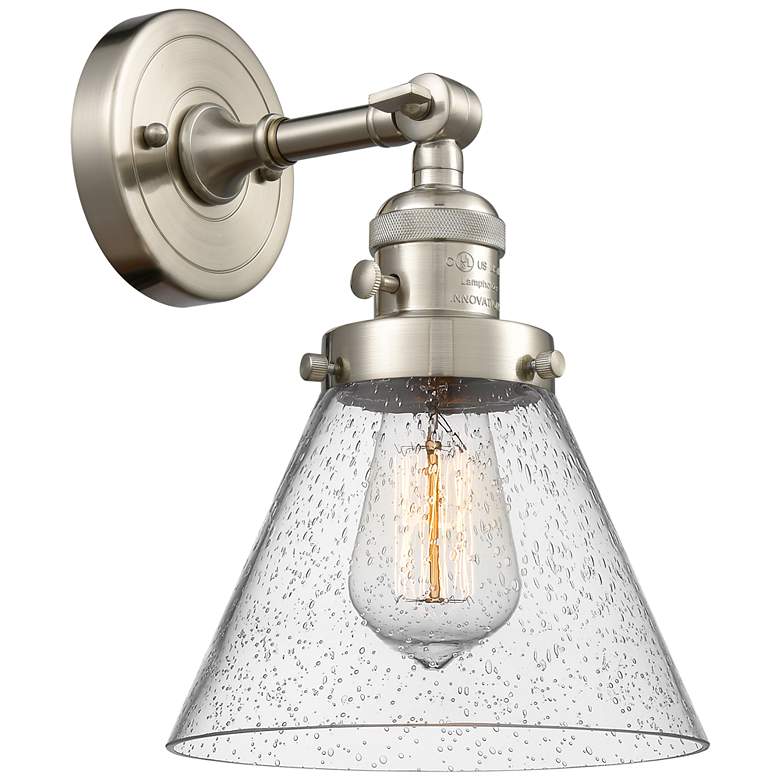 Image 1 Cone 8" Brushed Satin Nickel Sconce w/ Seedy Shade
