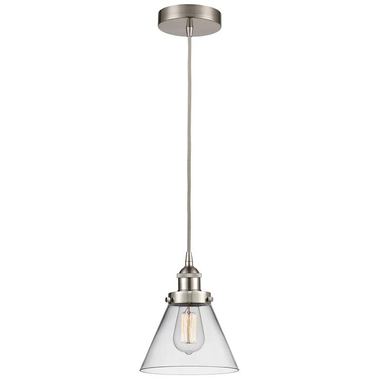 Image 1 Cone 8" LED Mini Pendant - Brushed Satin Nickel - Clear Shade