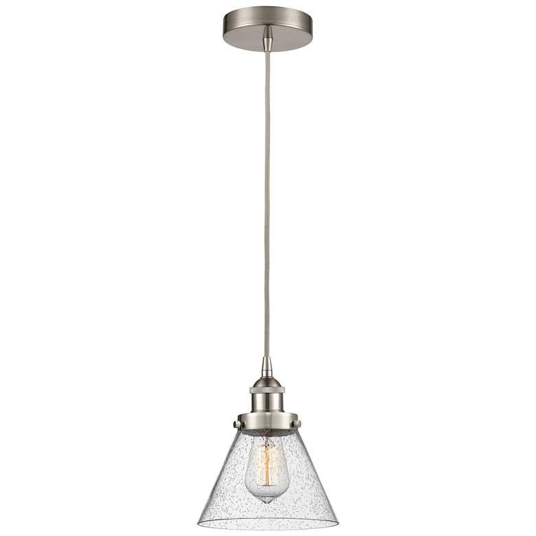 Image 1 Cone 8" LED Mini Pendant - Brushed Satin Nickel - Seedy Shade