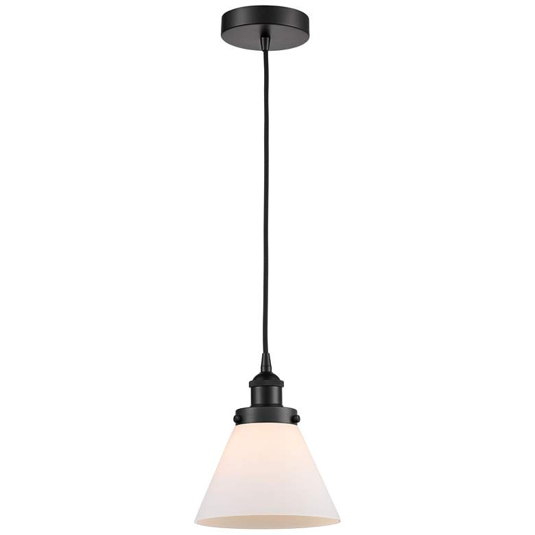 Image 1 Cone 8" Matte Black Mini Pendant w/ Matte White Shade