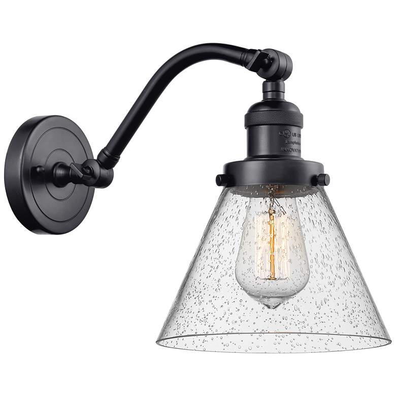 Image 1 Cone 8" Matte Black Sconce w/ Seedy Shade