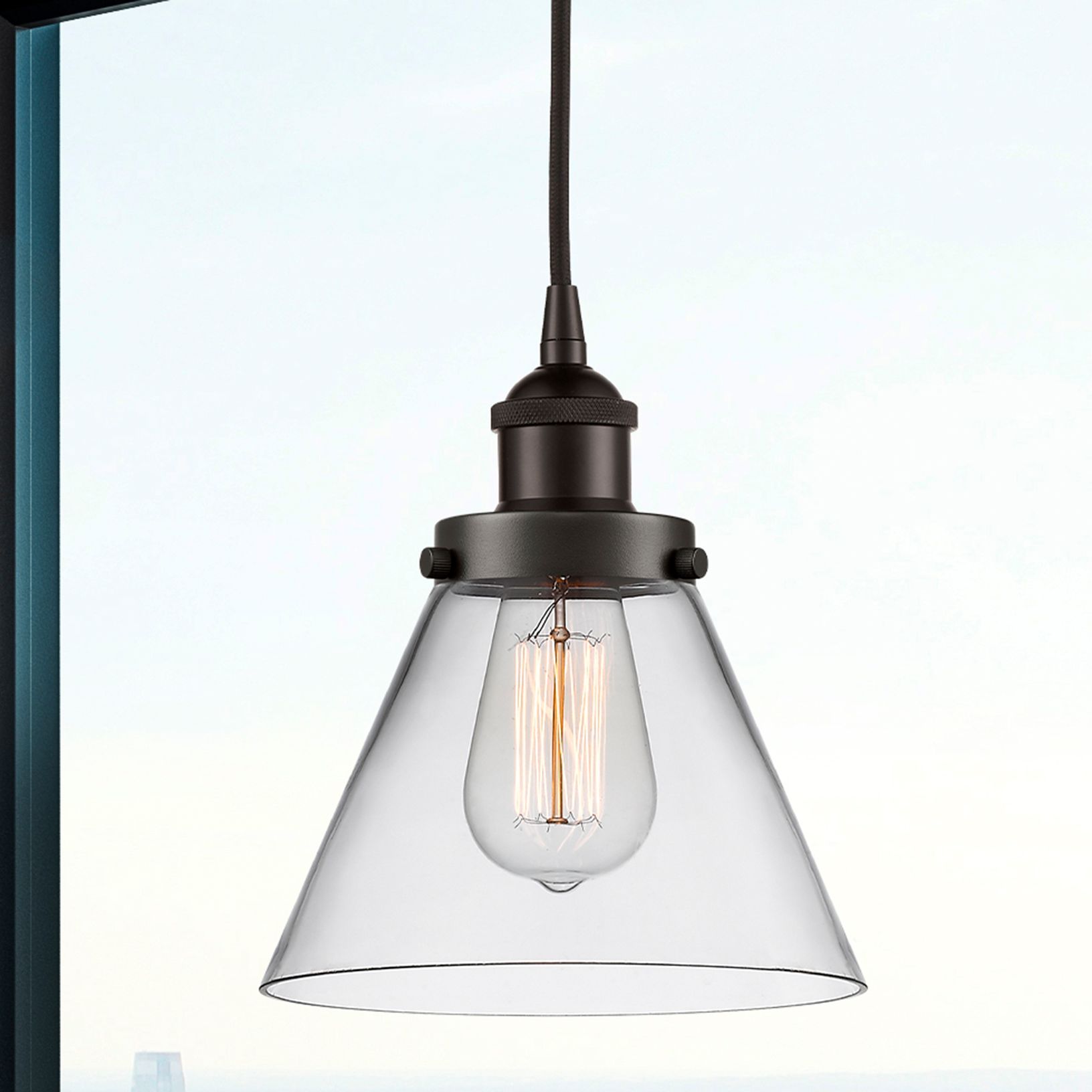 Cone 8" Oil Rubbed Bronze Mini Pendant w/ Clear Shade