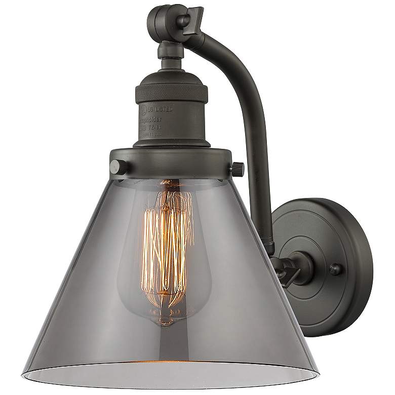 Image 1 Cone 8" Oil Rubbed Bronze Sconce w/ Plated Smoke Shade