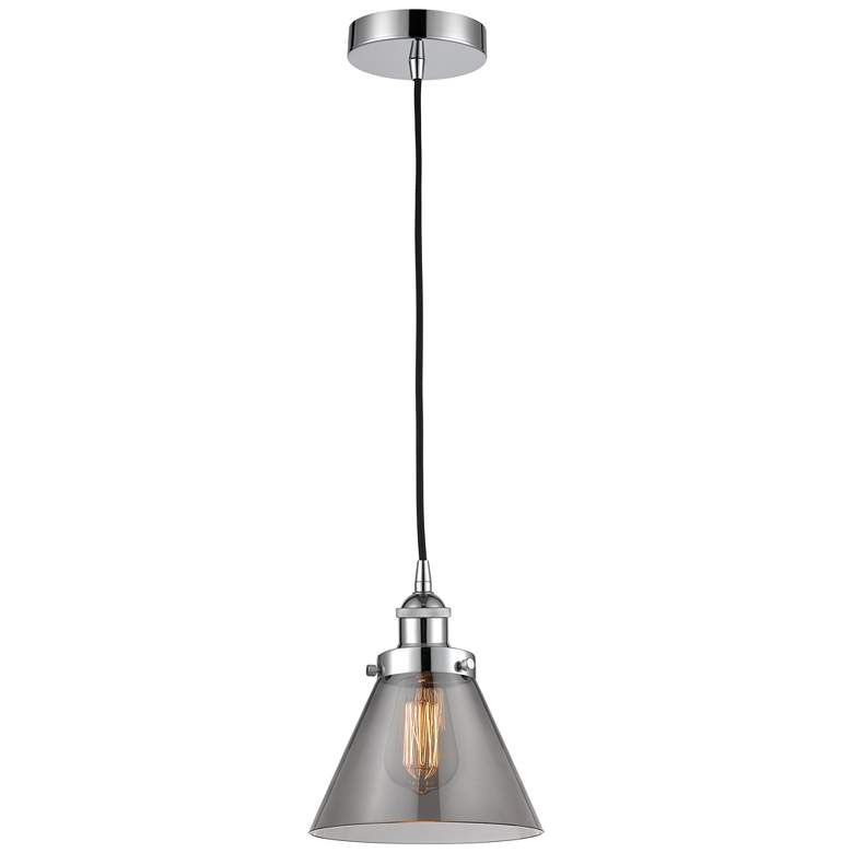 Image 1 Cone 8" Polished Chrome Mini Pendant w/ Plated Smoke Shade