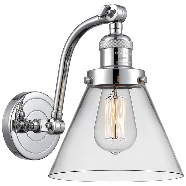 Image 1 Cone 8" Polished Chrome Sconce w/ Clear Shade
