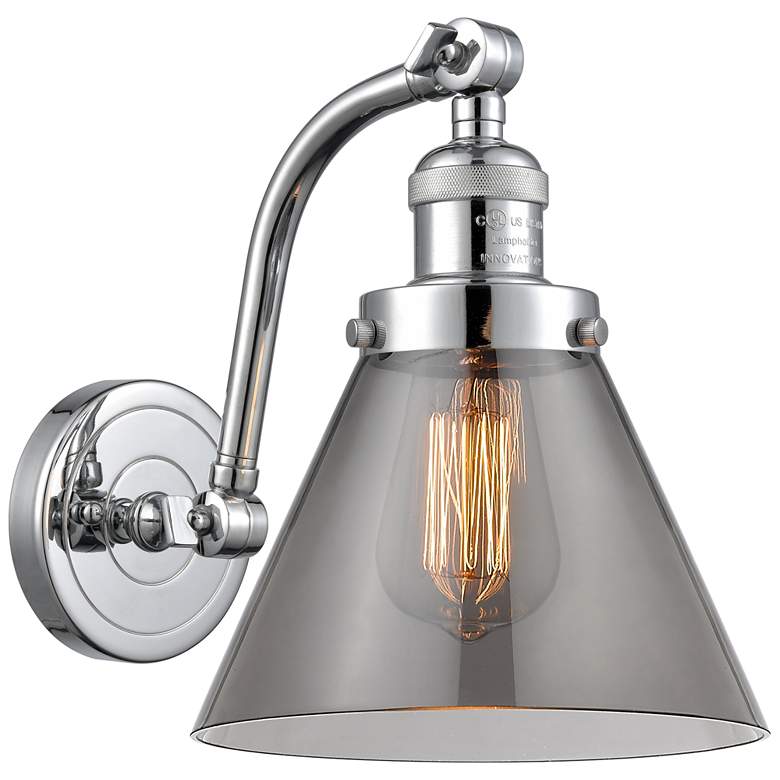 Image 1 Cone 8" Polished Chrome Sconce w/ Plated Smoke Shade