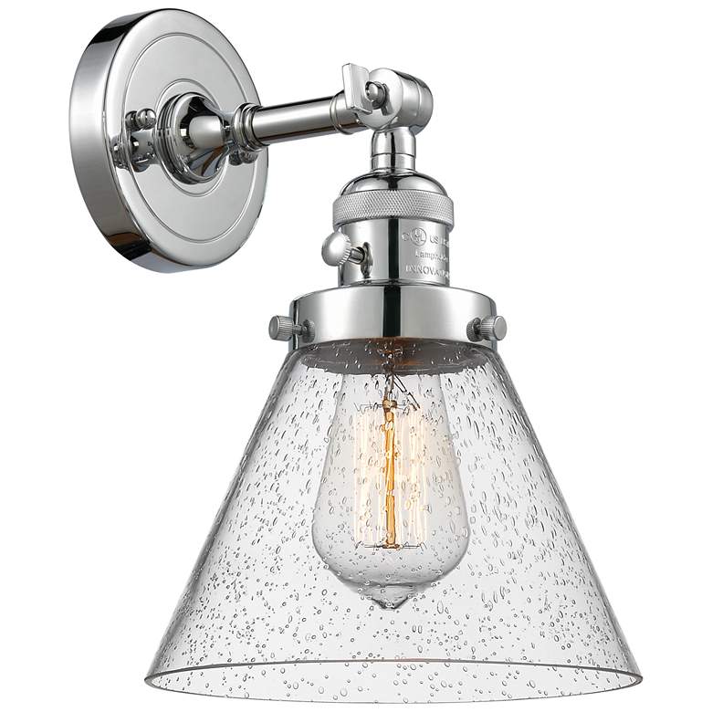 Image 1 Cone 8" Polished Chrome Sconce w/ Seedy Shade