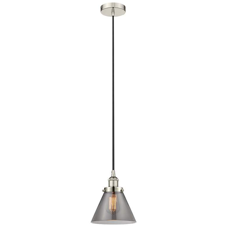 Image 1 Cone 8" Polished Nickel Mini Pendant w/ Plated Smoke Shade