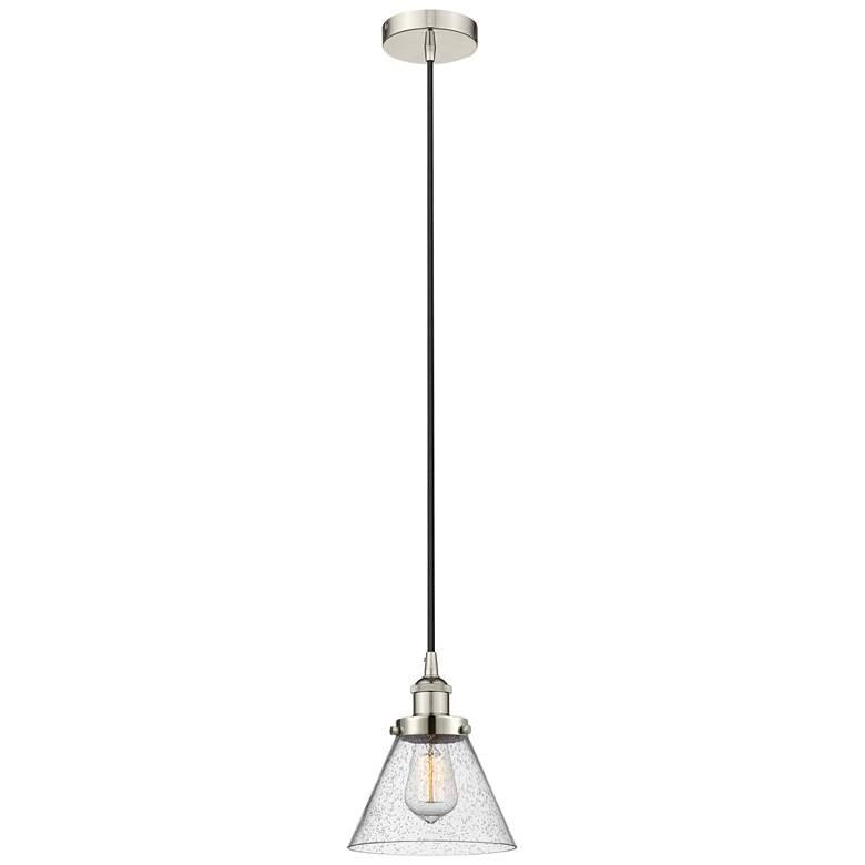 Image 1 Cone 8" Polished Nickel Mini Pendant w/ Seedy Shade