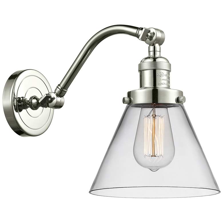 Image 1 Cone 8" Polished Nickel Sconce w/ Clear Shade
