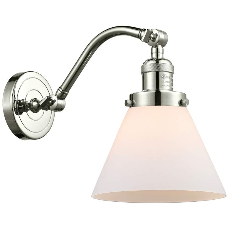 Image 1 Cone 8" Polished Nickel Sconce w/ Matte White Shade