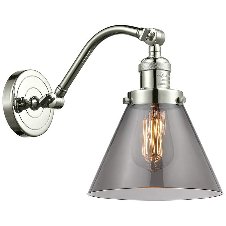 Image 1 Cone 8 inch Polished Nickel Sconce w/ Plated Smoke Shade