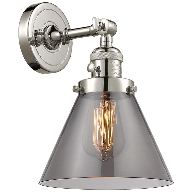 Image 1 Cone 8" Polished Nickel Sconce w/ Plated Smoke Shade