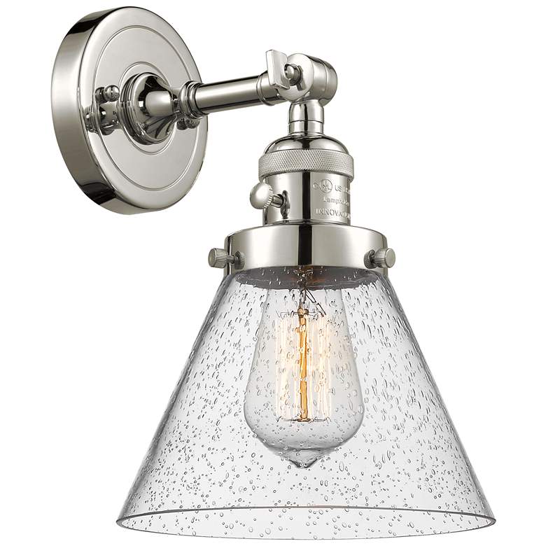 Image 1 Cone 8" Polished Nickel Sconce w/ Seedy Shade