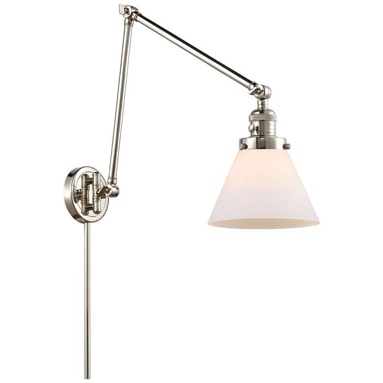 Image 1 Cone 8" Polished Nickel Swing Arm w/ Matte White Shade