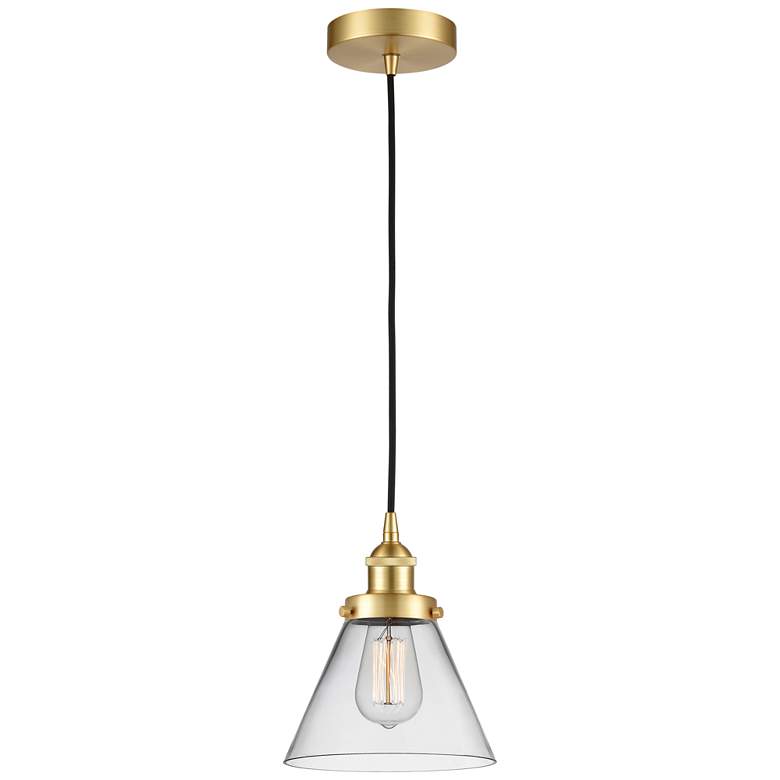 Image 1 Cone 8" Satin Gold Mini Pendant w/ Clear Shade