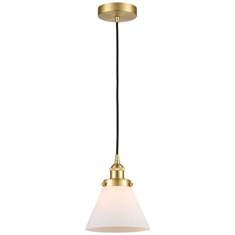 Image 1 Cone 8" Satin Gold Mini Pendant w/ Matte White Shade