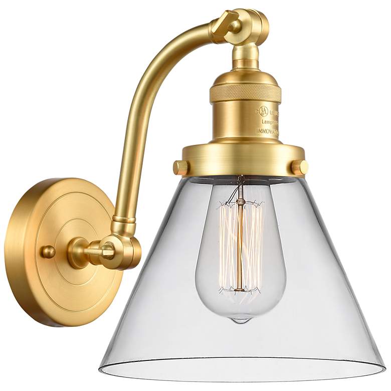 Image 1 Cone 8 inch Satin Gold Sconce w/ Clear Shade