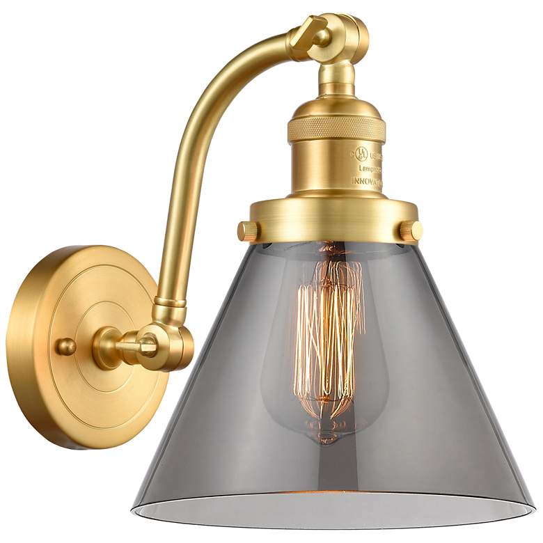 Image 1 Cone 8" Satin Gold Sconce w/ Plated Smoke Shade