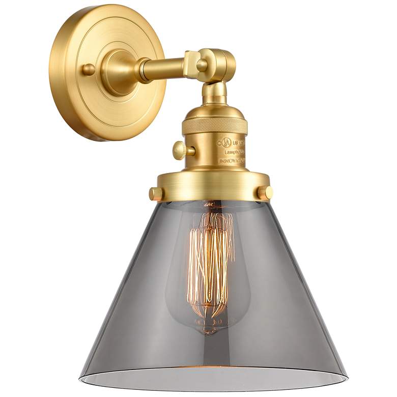 Image 1 Cone 8" Satin Gold Sconce w/ Plated Smoke Shade