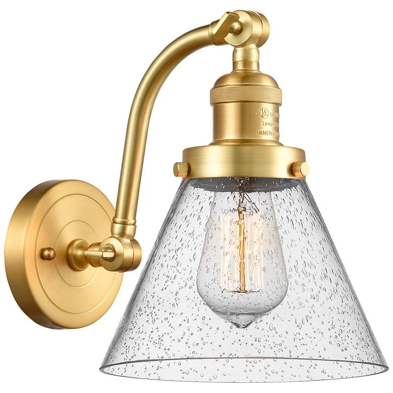 Image 1 Cone 8" Satin Gold Sconce w/ Seedy Shade